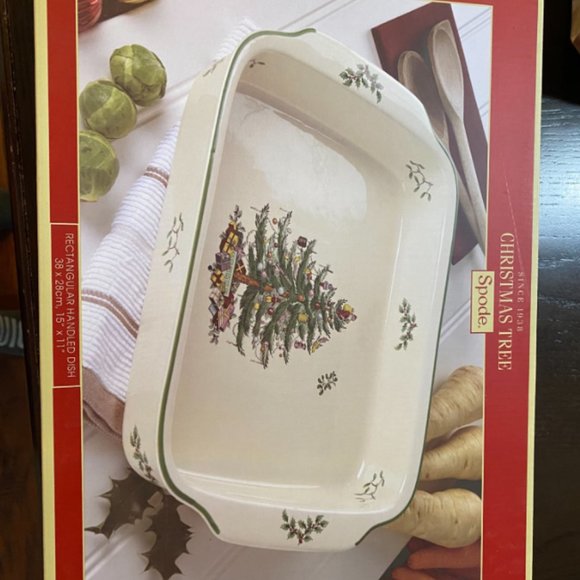 Spode Christmas Tree Large Rectangular Handled Dish | Deep Baking Pan for Oven - Picture 5 of 7